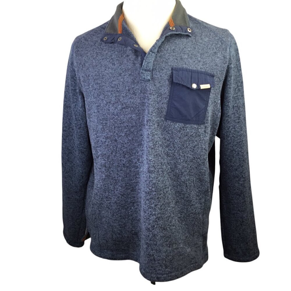 Woolrich 1/4 Snap Sweater Blue Men's Large Pullover Fleece Line Knit Pocket Mock